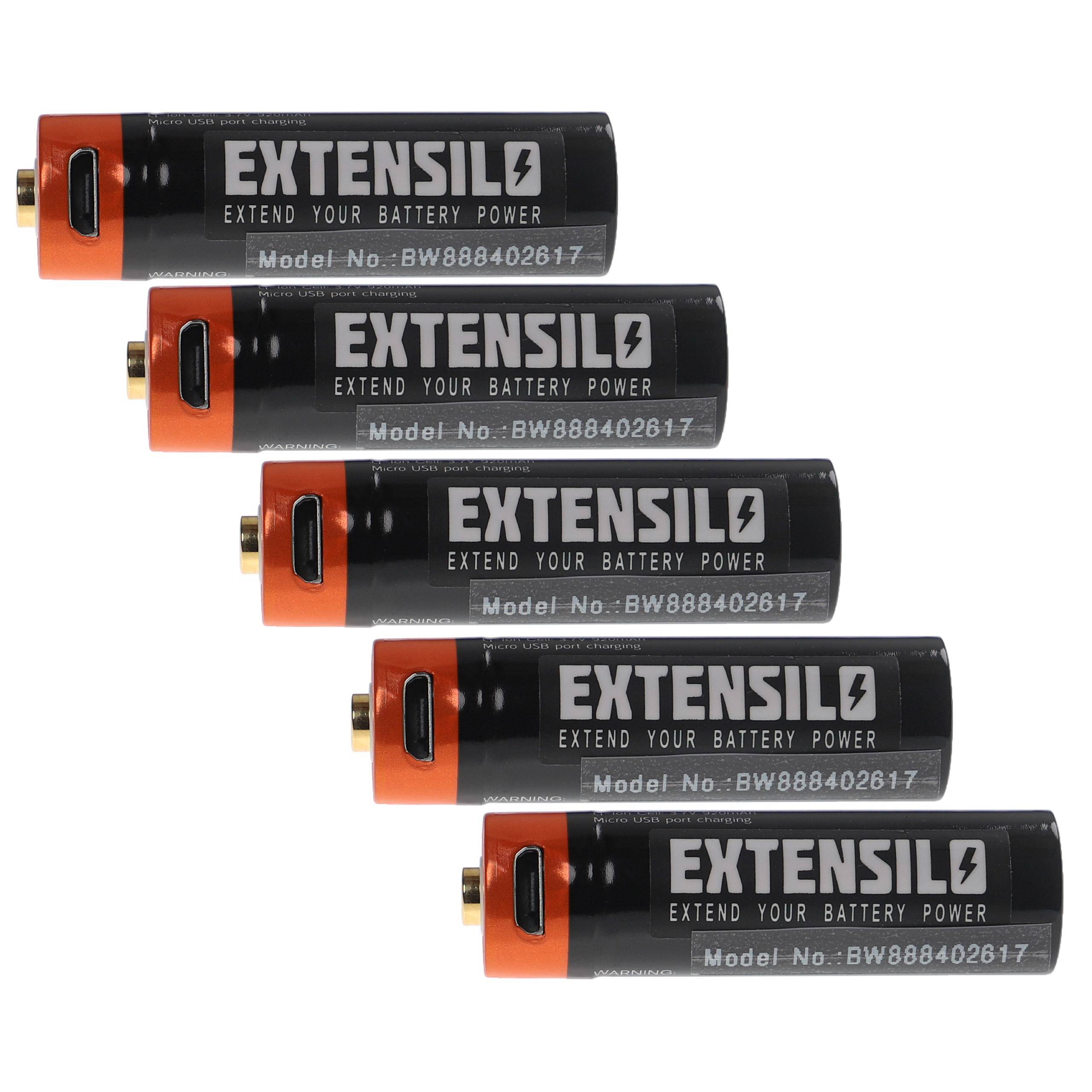 EXTENSILO 5x AA Mignon Akkus mit Micro USB-Anschluss | 920 mAh, 1,5 V, Li-Ion-0
