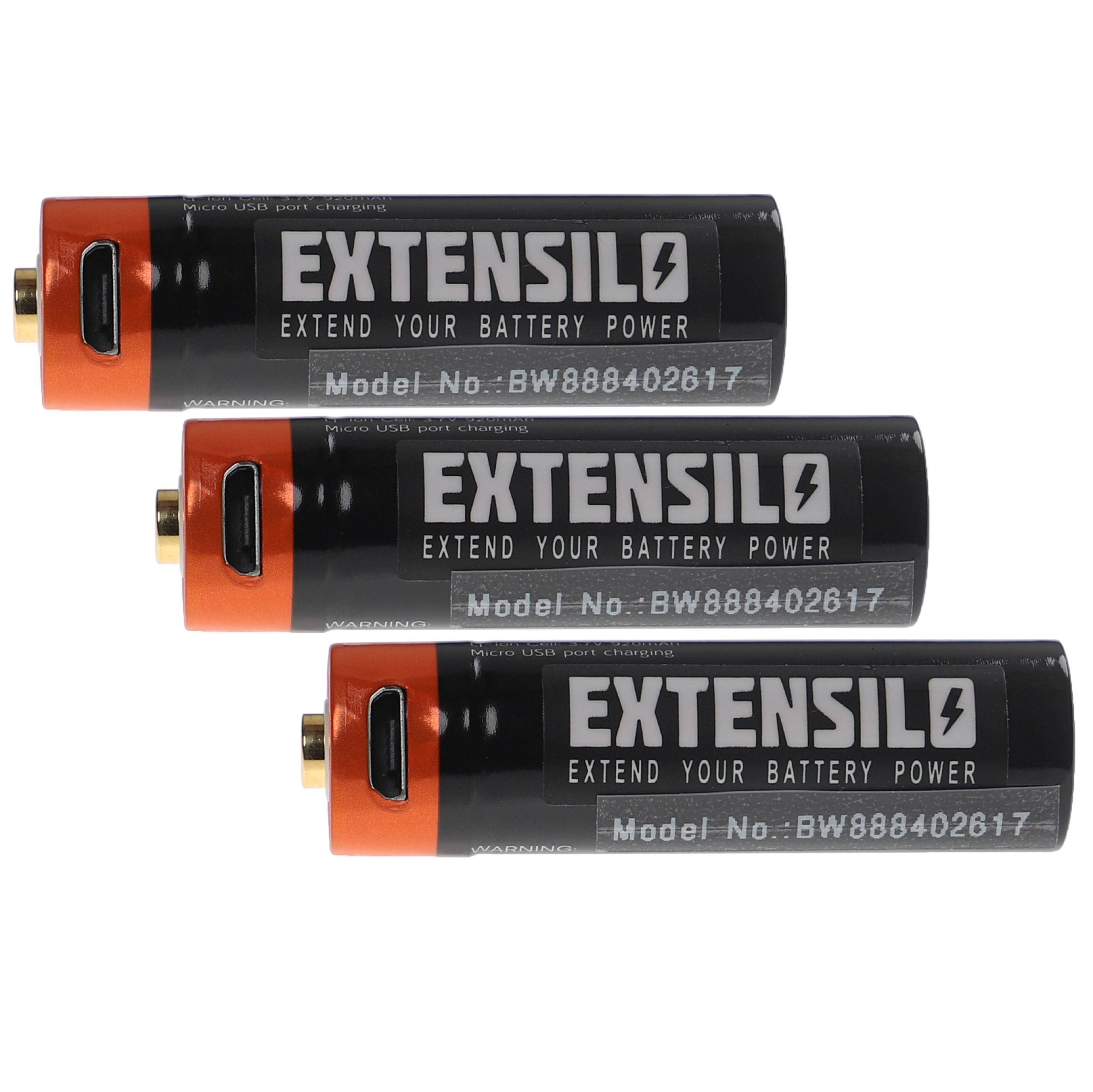 EXTENSILO 3x AA Mignon Akkus mit Micro USB-Anschluss | 920 mAh, 1,5 V, Li-Ion-0