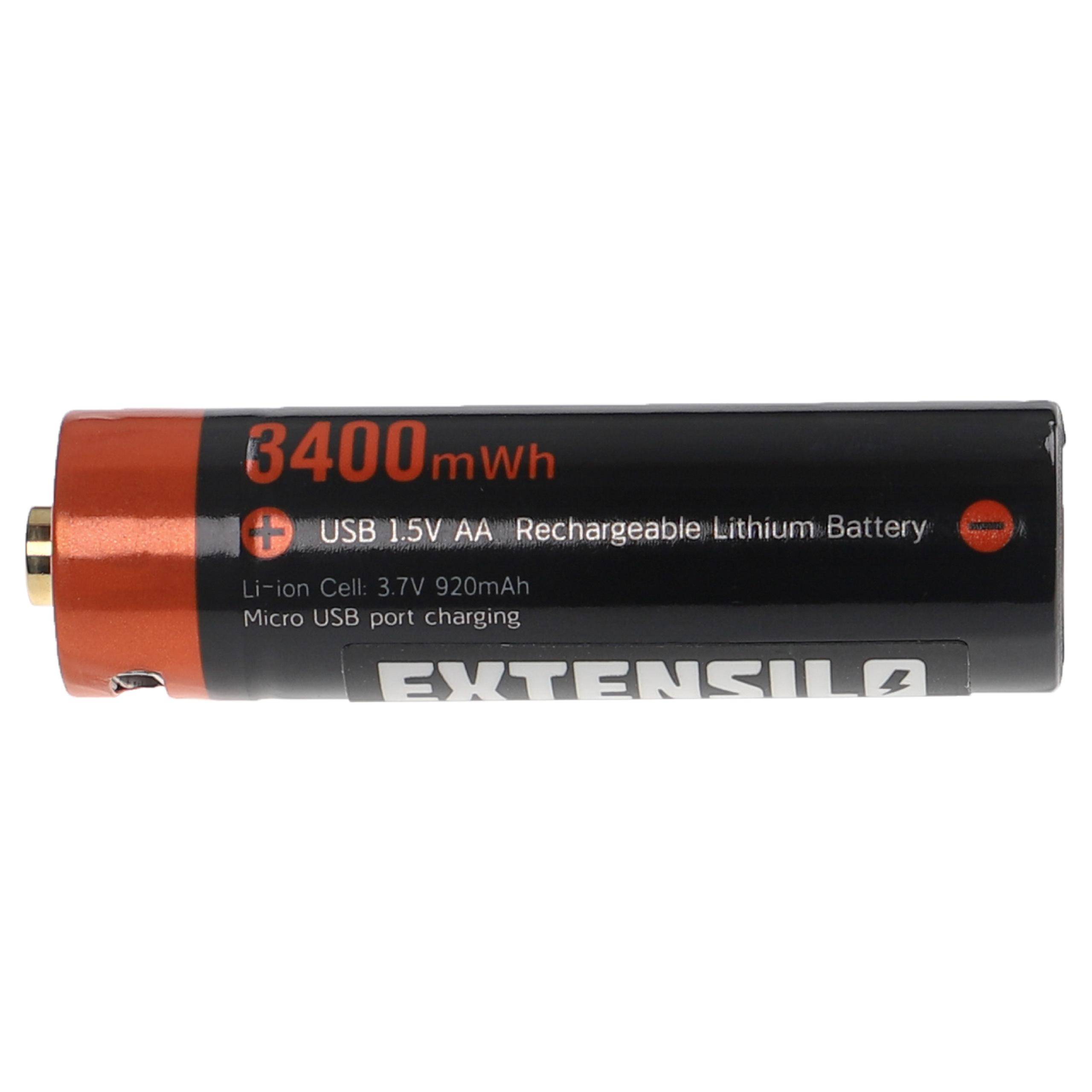 EXTENSILO 3x AA Mignon Akkus mit Micro USB-Anschluss | 920 mAh, 1,5 V, Li-Ion-1
