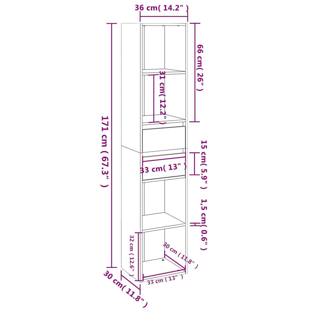 vidaXL Bücherregal Betongrau 36x30x171 cm Holzwerkstoff-4