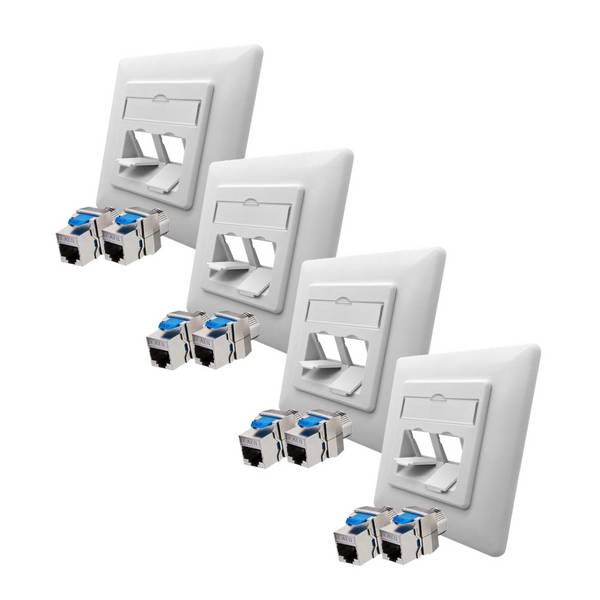 4x ARLI Cat8.1 Netzwerkdose 2 Port ( 4x Anschlussrahmen + 8x Keystone CAT8.1 )