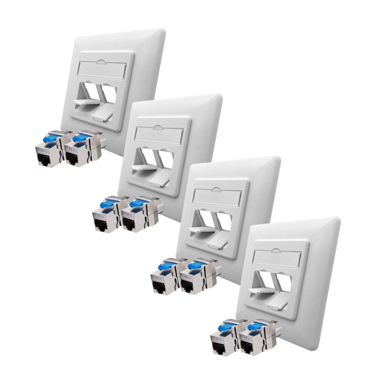 4x ARLI Cat8.1 Netzwerkdose 2 Port ( 4x Anschlussrahmen + 8x Keystone CAT8.1 )-0
