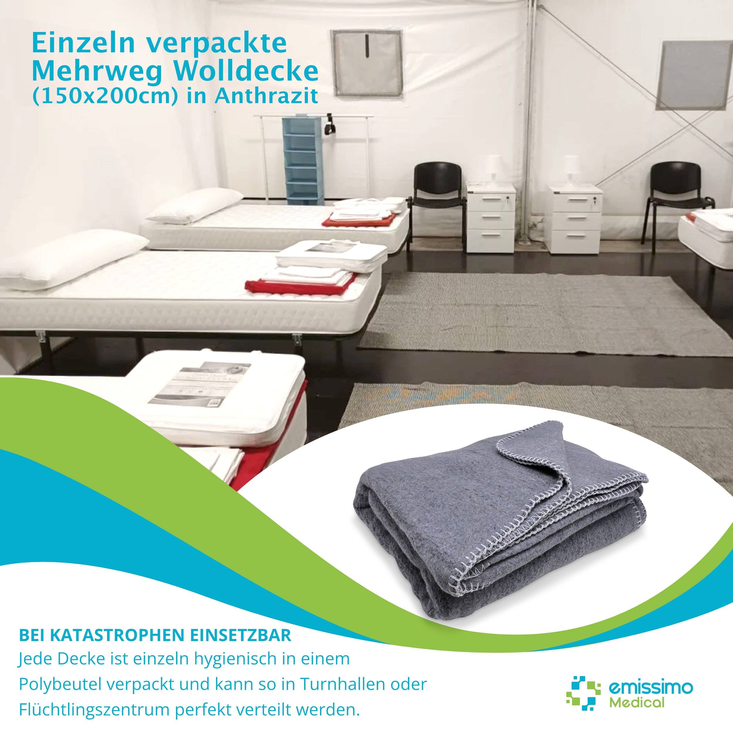 Mehrweg Wolldecke Ambulanzdecke 150x200 cm anthrazit im Polybeutel - Katastrophenschutz-5