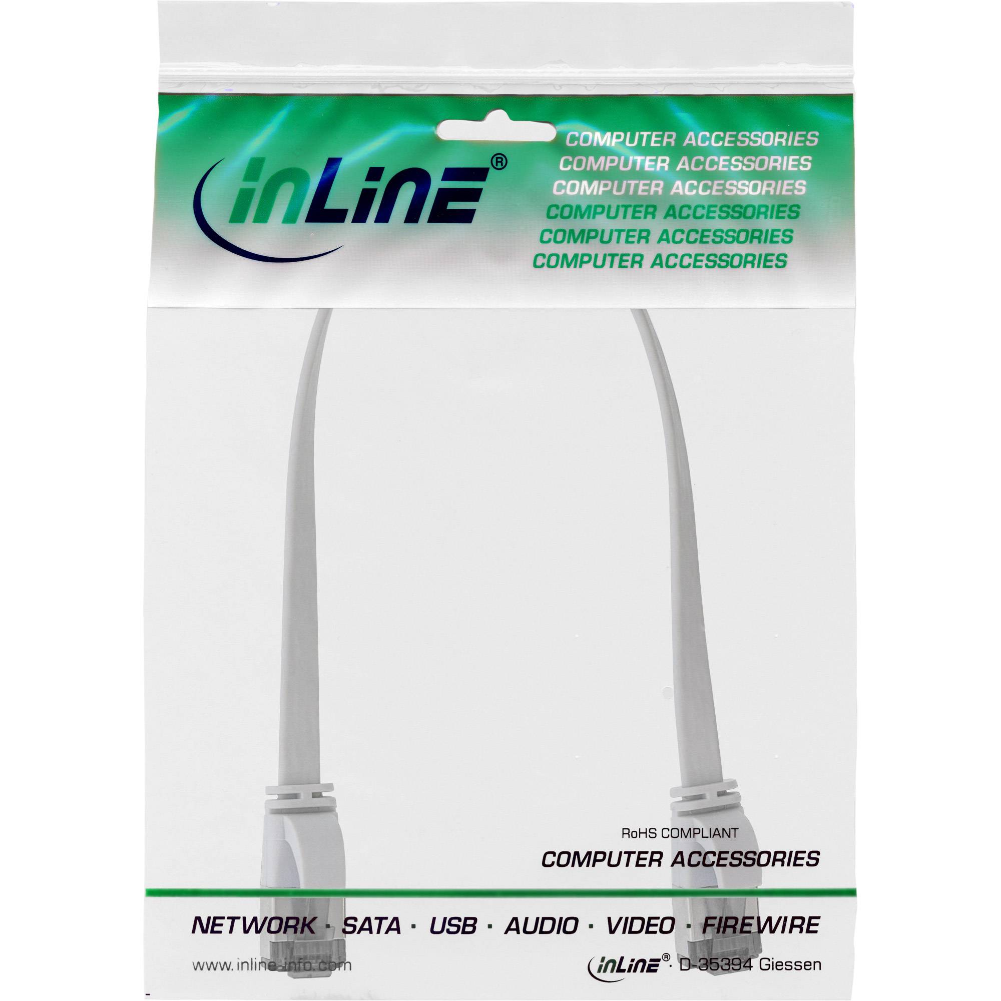 InLine® Patchkabel flach, U/FTP, Cat.8.1, TPE halogenfrei, weiß, 0,25m-1