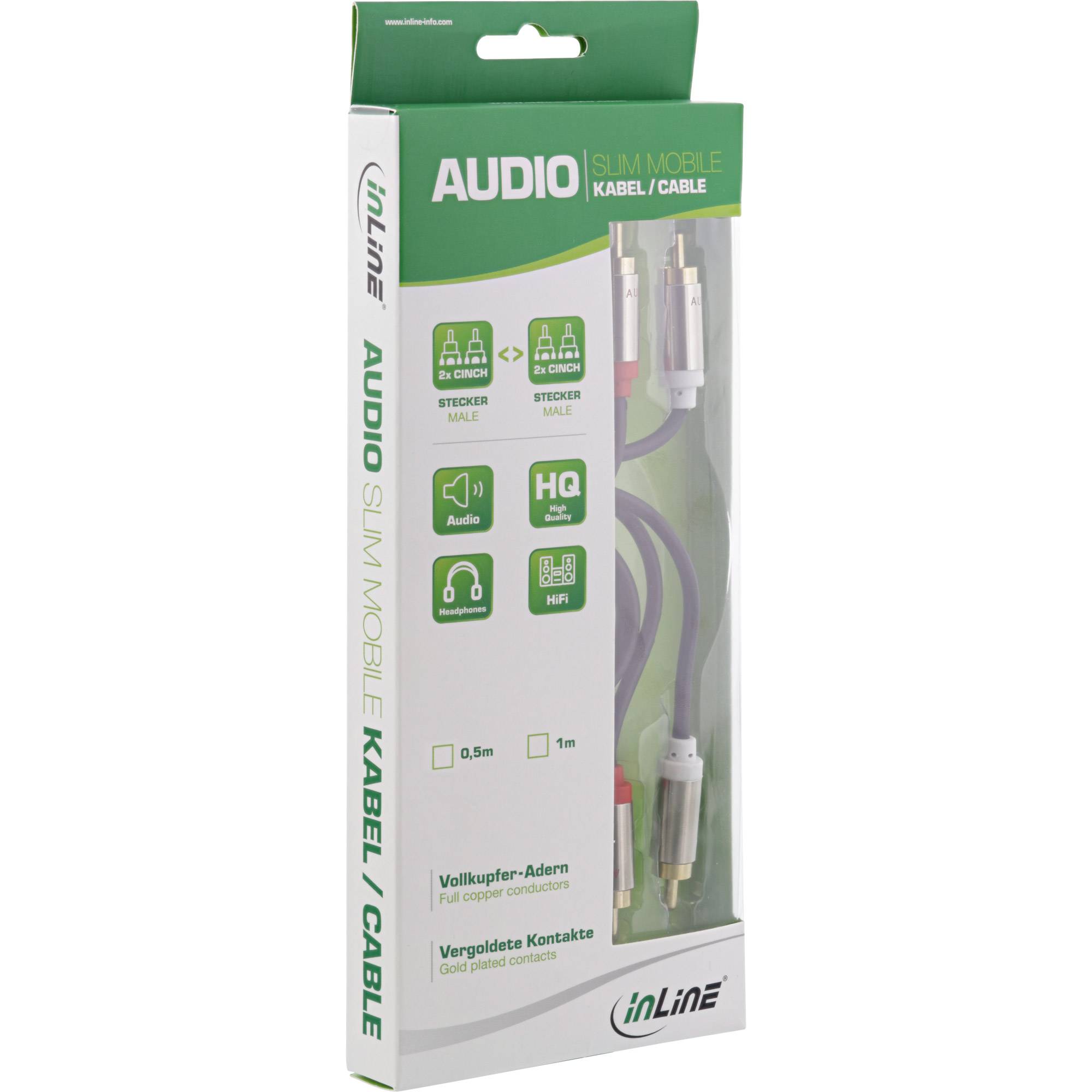 InLine® Slim Audio Kabel 2x Cinch ST/ST, Stereo, 0,5m-1