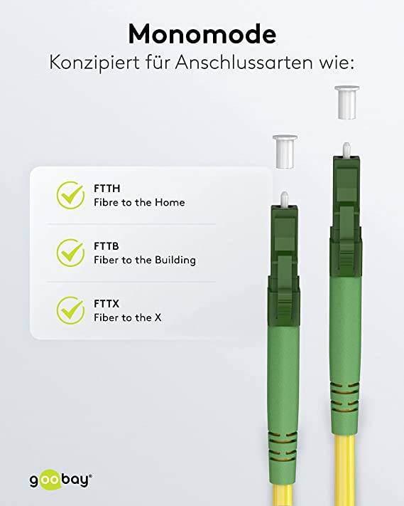 Goobay 59636 Glasfaserkabel FTTH Singlemode OS2 Simplex 100 Gbit/s LC-APC Patchkabel LWL Kabel halogenfrei Gelb, 30.00 m-4