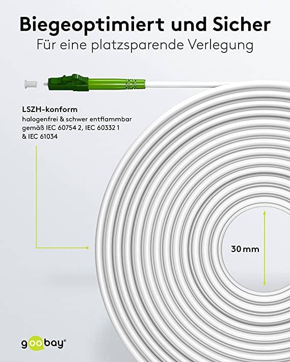 Goobay 59592 Glasfaserkabel FTTH Singlemode OS2 Simplex LC-APC 100 Gbit/s LWL Kabel Patchkabel halogenfrei Weiß, 30.00 m-3