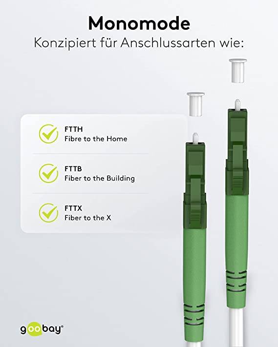 Goobay 59592 Glasfaserkabel FTTH Singlemode OS2 Simplex LC-APC 100 Gbit/s LWL Kabel Patchkabel halogenfrei Weiß, 30.00 m-4
