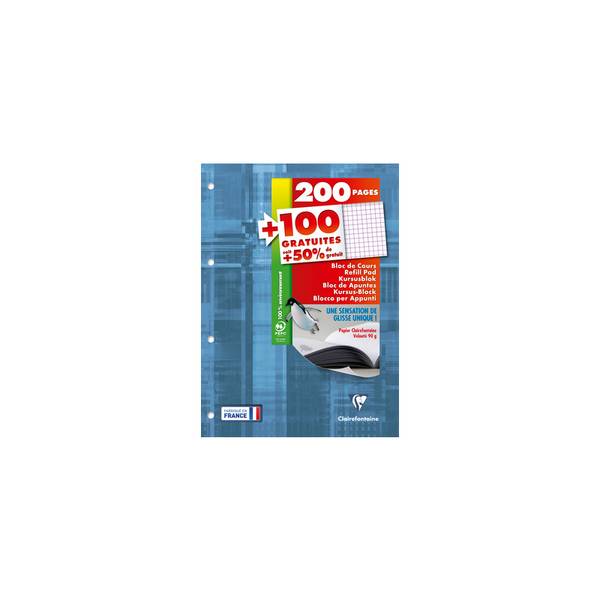 Bloc de cours A4 200 pages + 50 GRATUITES 5x5 Perfo 4 trous