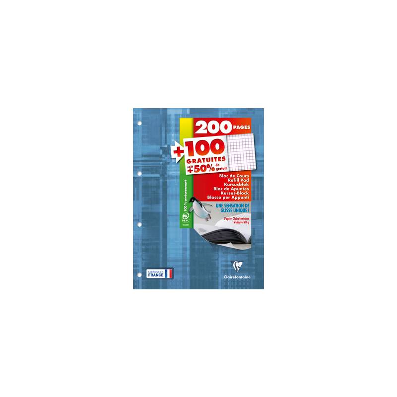 Bloc de cours A4 200 pages + 50 GRATUITES 5x5 Perfo 4 trous-0