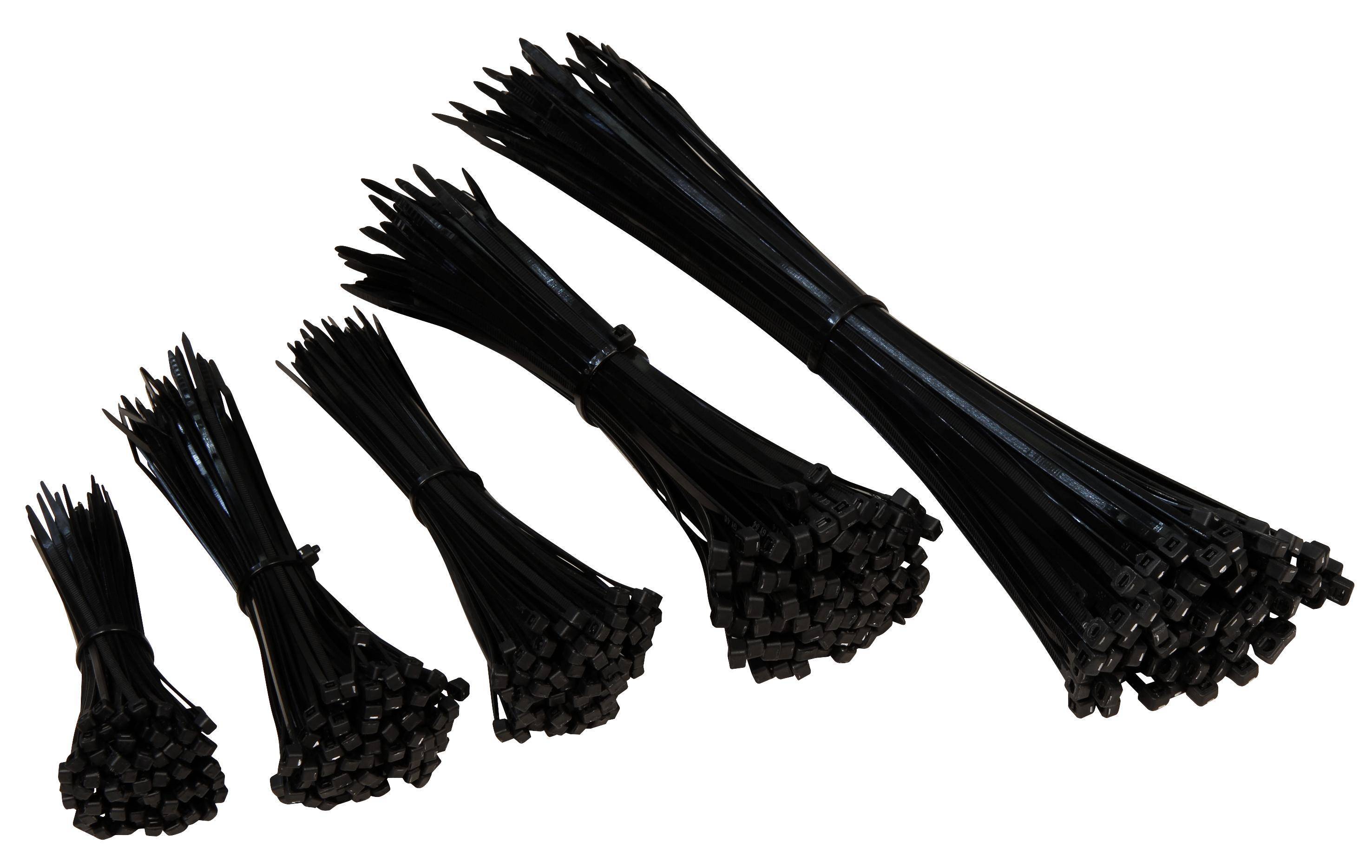 Kabelbinder Set, 500er-Pack, schwarz, 5 Größen 100/140/160/200/300mm-0