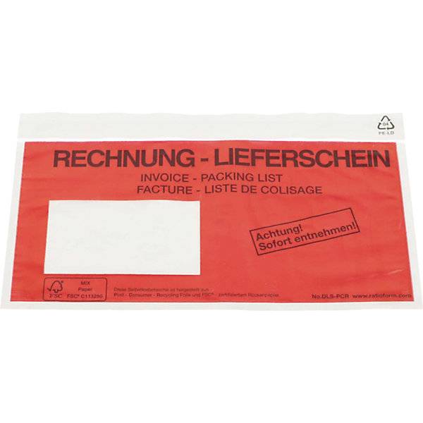 Recycling-Dokumententaschen Aufdruck Lieferschein - Rechnung VE 250 Stk LxB 240 x 140 mm. TAKKT Industrial &