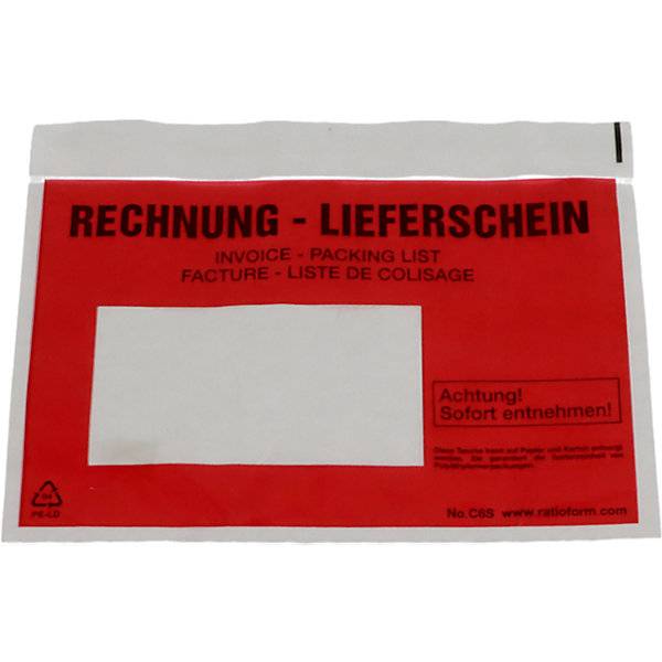 Dokumententaschen Premium light mit Fenster Aufdruck Lieferschein - Rechnung VE 250 Stk C6 Anklebeverschluss.-0