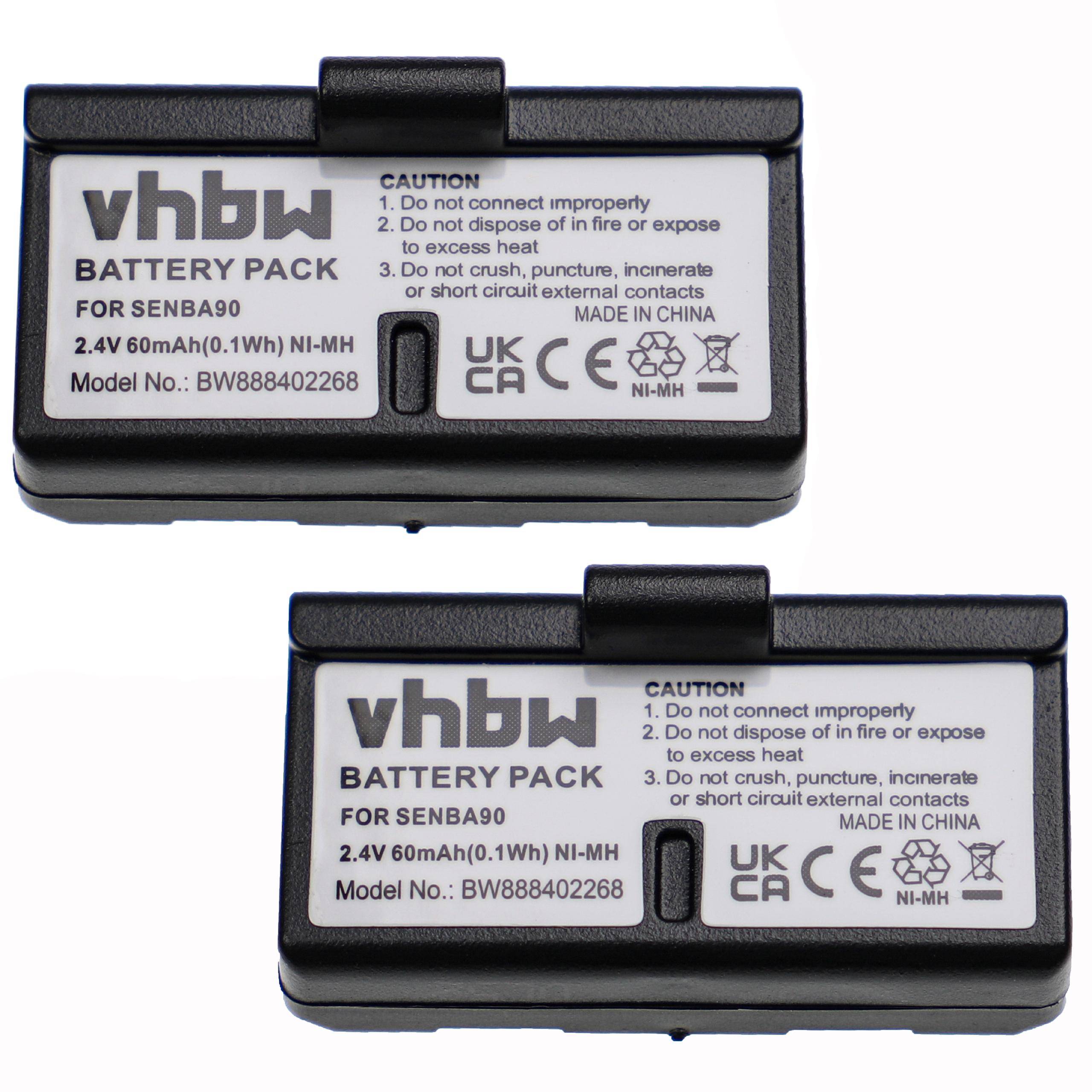 vhbw 2x Akku Ersatz für Sennheiser BA90 | E180, E90 für Wireless Headset Kopfhörer (60mAh, 2,4V, NiMH)-0