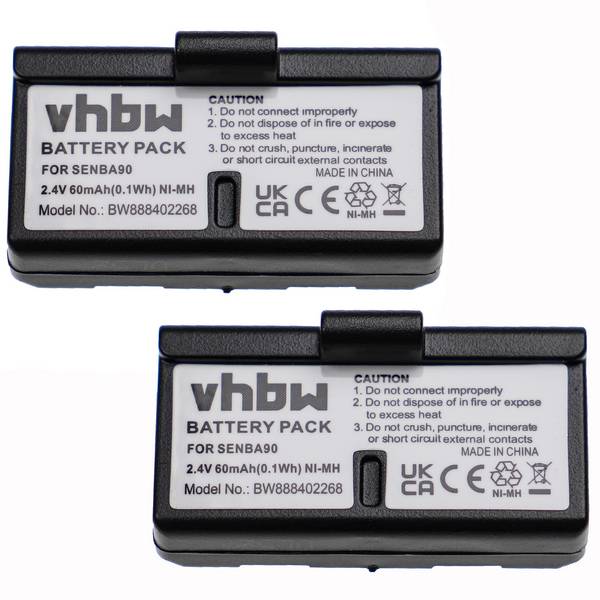 vhbw 2x Akku Ersatz für Sennheiser BA90 | E180, E90 für Wireless Headset Kopfhörer (60mAh, 2,4V, NiMH)