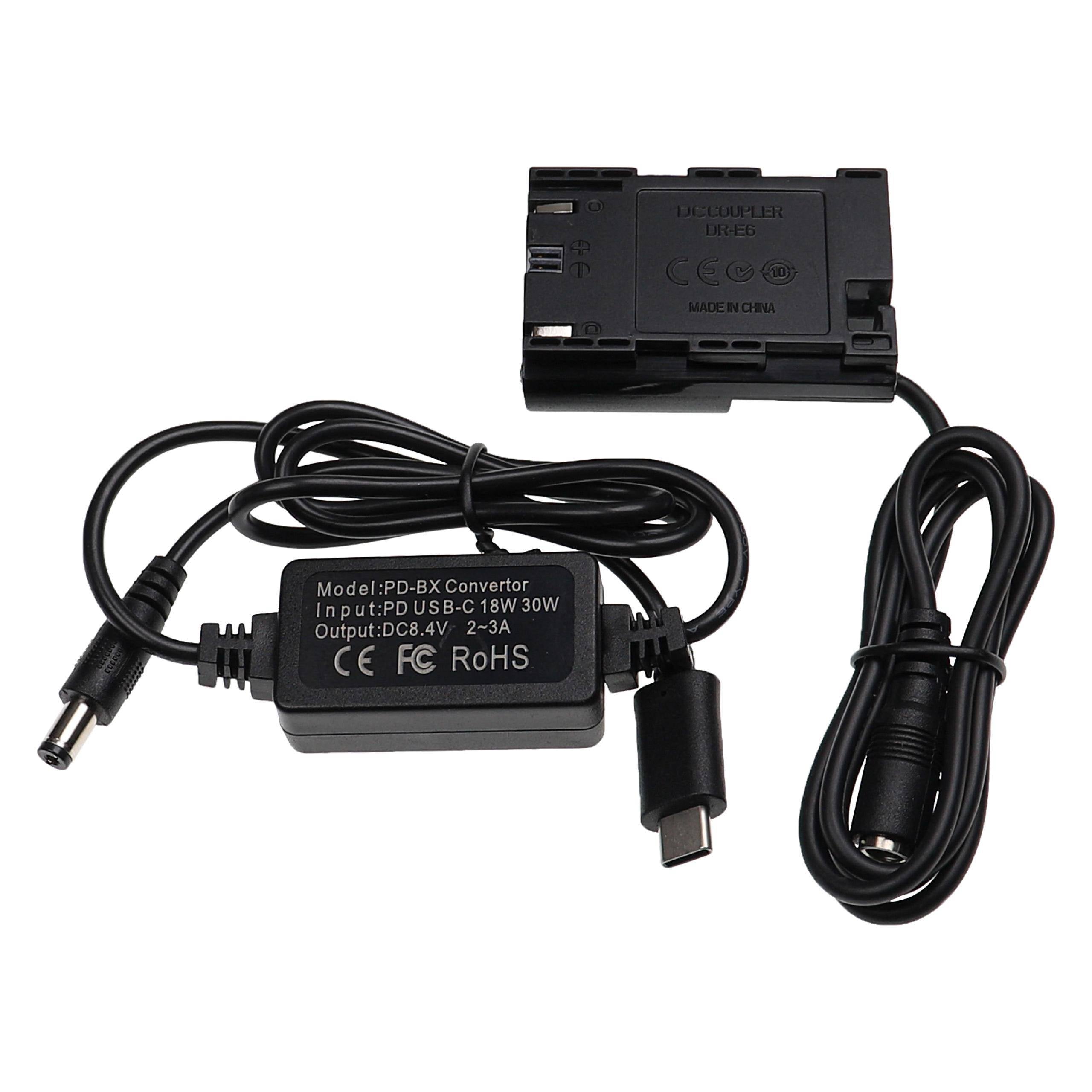 vhbw USB Netzteil kompatibel mit Canon EOS 70D | 6D Mark II, 6D, 60Da Kamera, Digitalkamera + normal decodierter DC-0