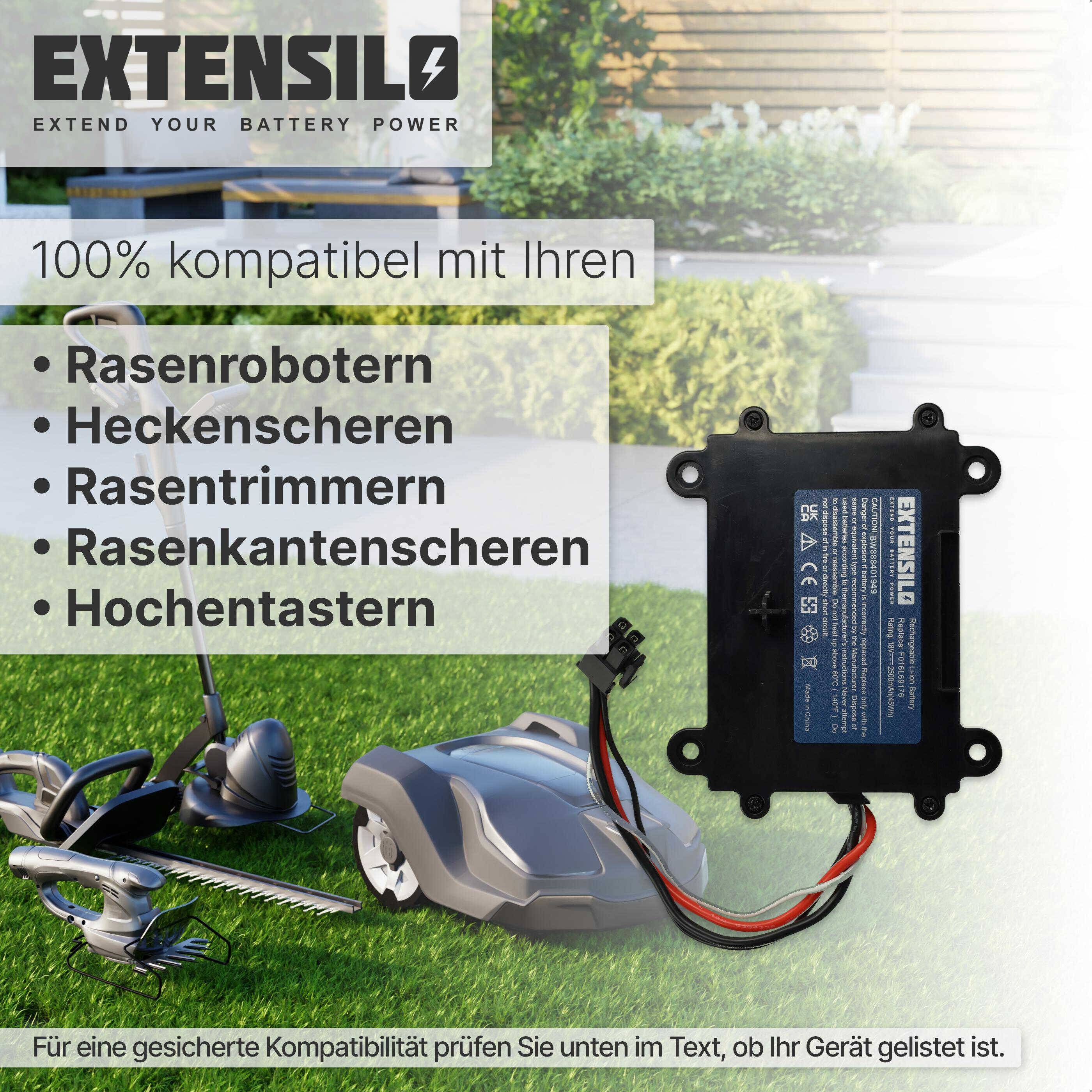 EXTENSILO Akku kompatibel mit Bosch Indego 350 | M 700, 400 Rasenroboter Rasenmäher (2500mAh 18V Li-Ion)-1