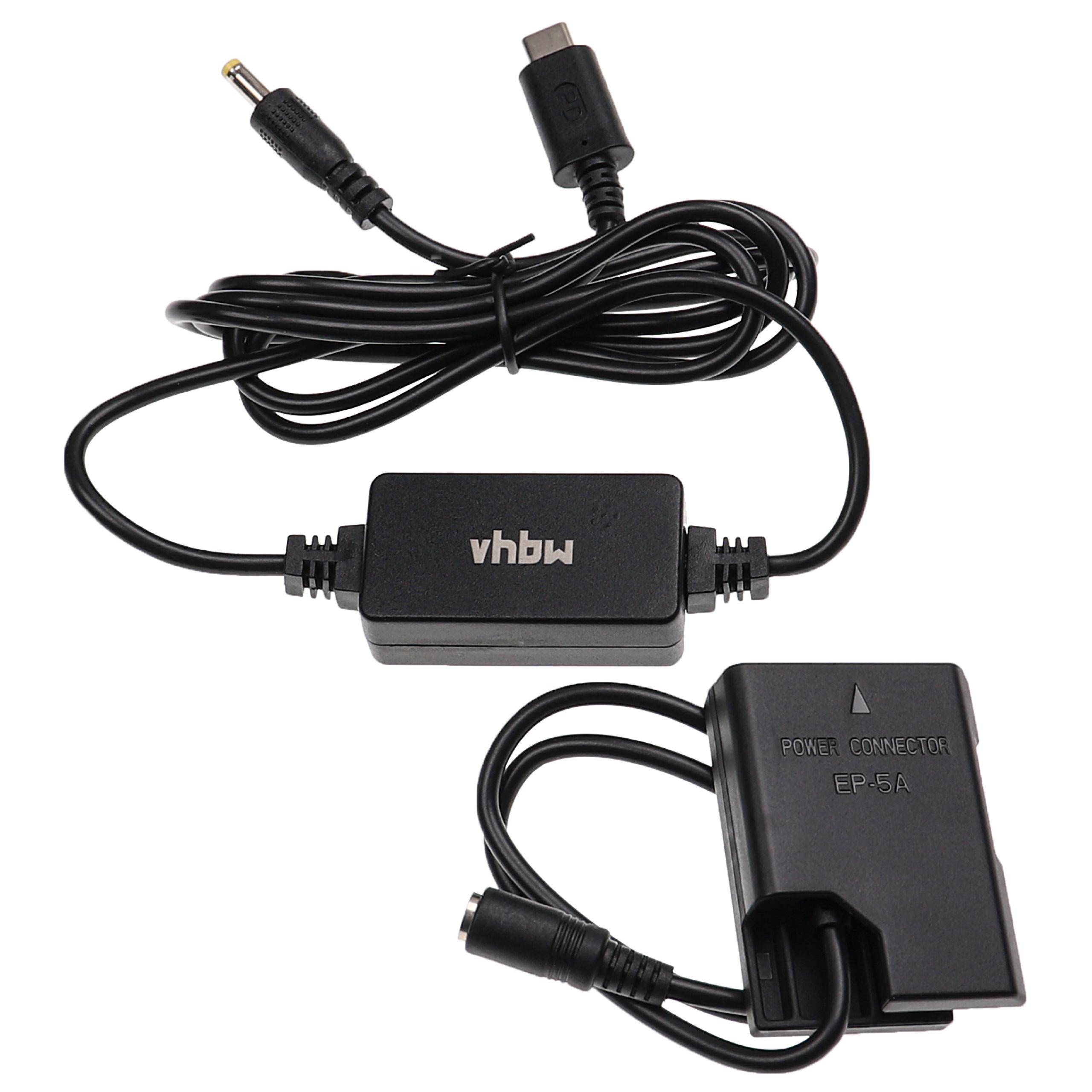 vhbw USB Netzteil kompatibel mit Nikon D5300 | D5500, D5600 Kamera, Digitalkamera + DC Kuppler (Ersatz für EP-5A), 2m-1