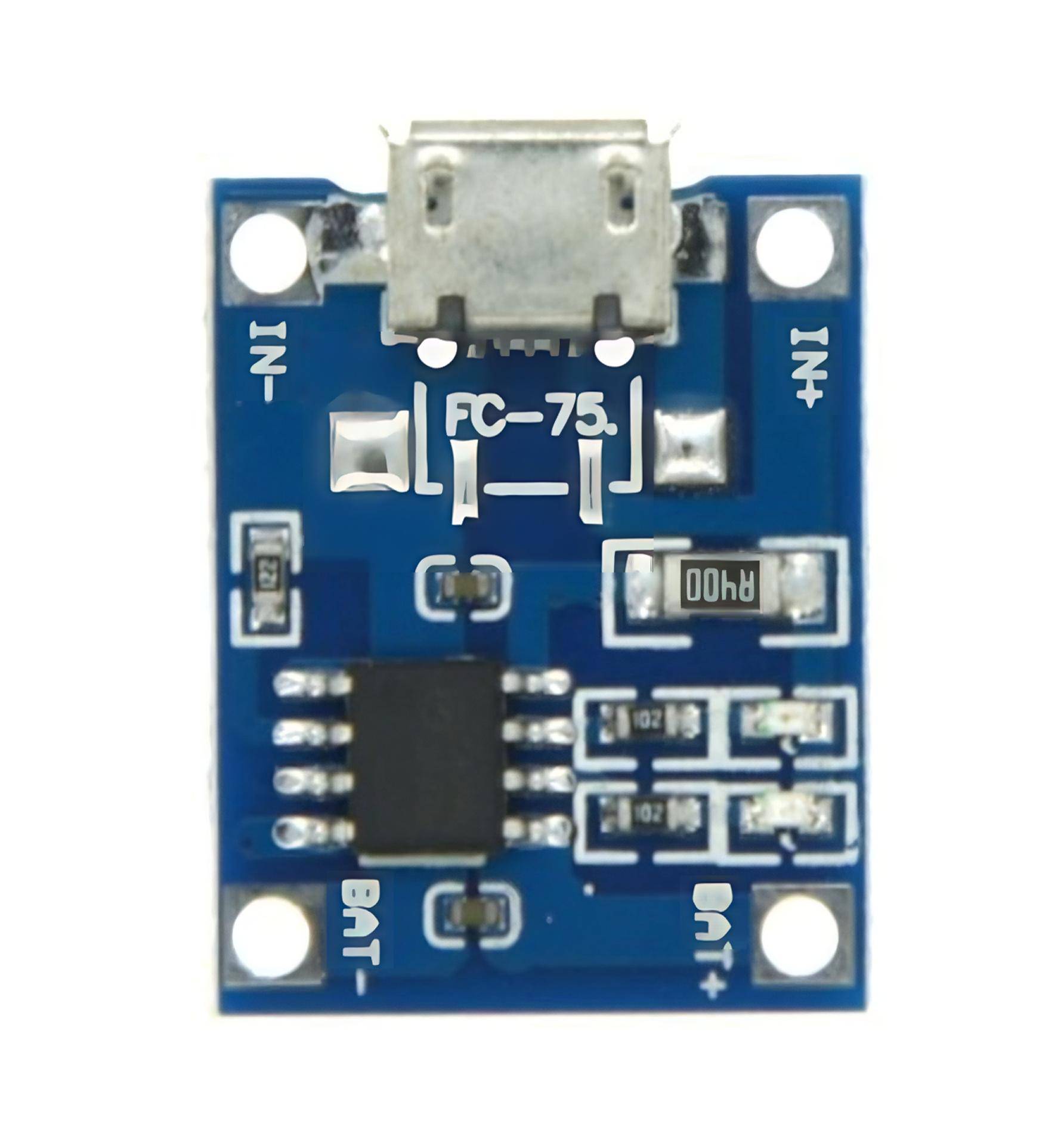 Ladeplatine für 3,7V LiIon / LiPo Akkus, Micro USB > Lötpads, 1000mA-1