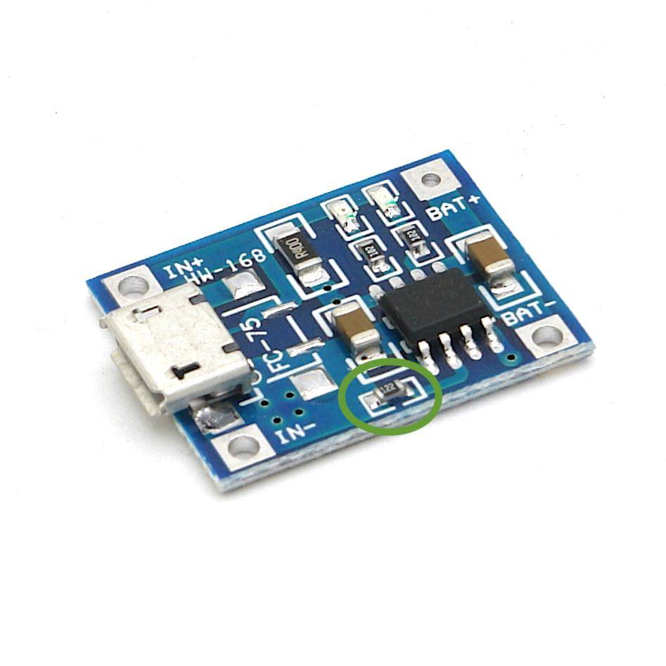 Ladeplatine für 3,7V LiIon / LiPo Akkus, Micro USB > Lötpads, 1000mA-2