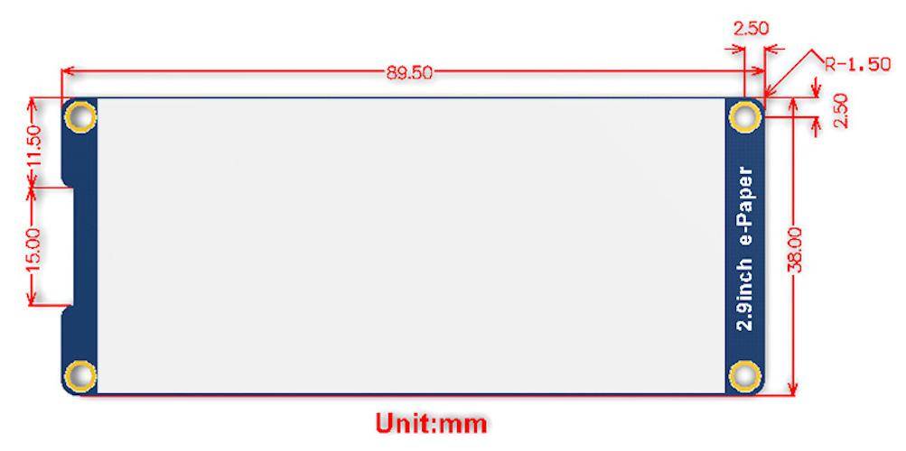Waveshare 2.9\" e-Paper Modul, 296x128, graustufen, SPI Schnittstelle, 170° Blickwinkel, 3,3V-4
