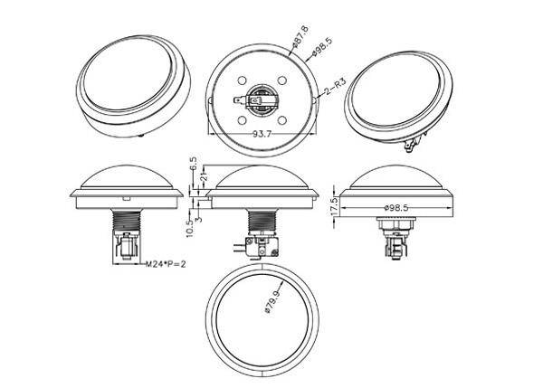 Massive Arcade Button, 100mm, beleuchtet (LED 12V DC) - Farbe: weiß-3