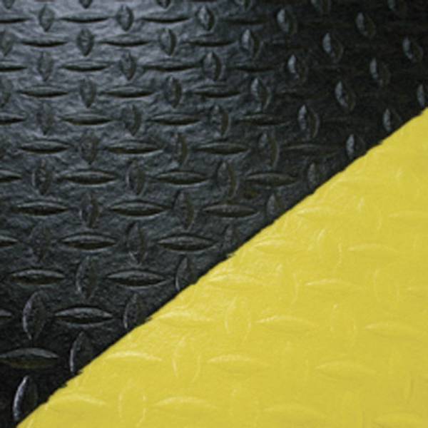 Arbeitsplatzmatte aus PVC, schwarz, Rand gelb, Tränenblechoptik, Materialstärke 9 mm, Breite 900 mm, Preis je lfm. (max.