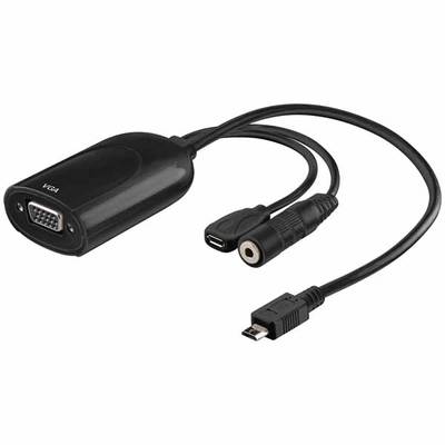 WENTRONIC Audio/ Video-Adapter (USB 2.0 Micro Typ A Stecker / VGA Buchse / 3,5mm Stereo Buchse / USB 2.0 Micro Typ-B