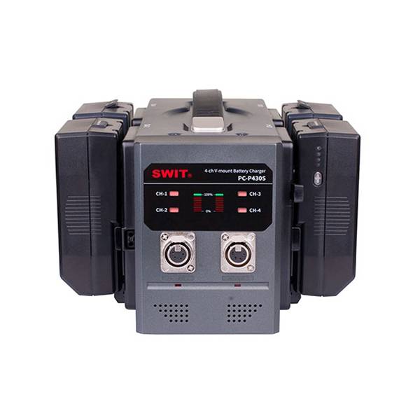 SWIT ELECTRONICS PC-P430S - 4-Kanal Simultan-Schnellladegerät für V-Mount Akkus (Ladestrom 3A/6A | LED-Ladestandanzeige)-1