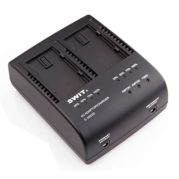 SWIT ELECTRONICS S-3602D - Dual-Ladegerät & Adapter für Panasonic VW-VBD58 | AG-VBR59 | CGA-D28 | CGA-D54 Akkus
