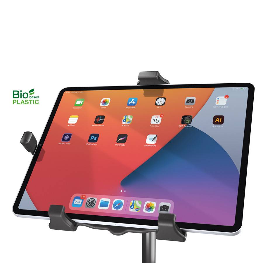 KOENIG & MEYER Tablet-PC-Stativhalter "Biobased" (Klemmbereich 158 - 280mm | 3/8" & 5/8" Gewinde | 360° drehbar) - in-1