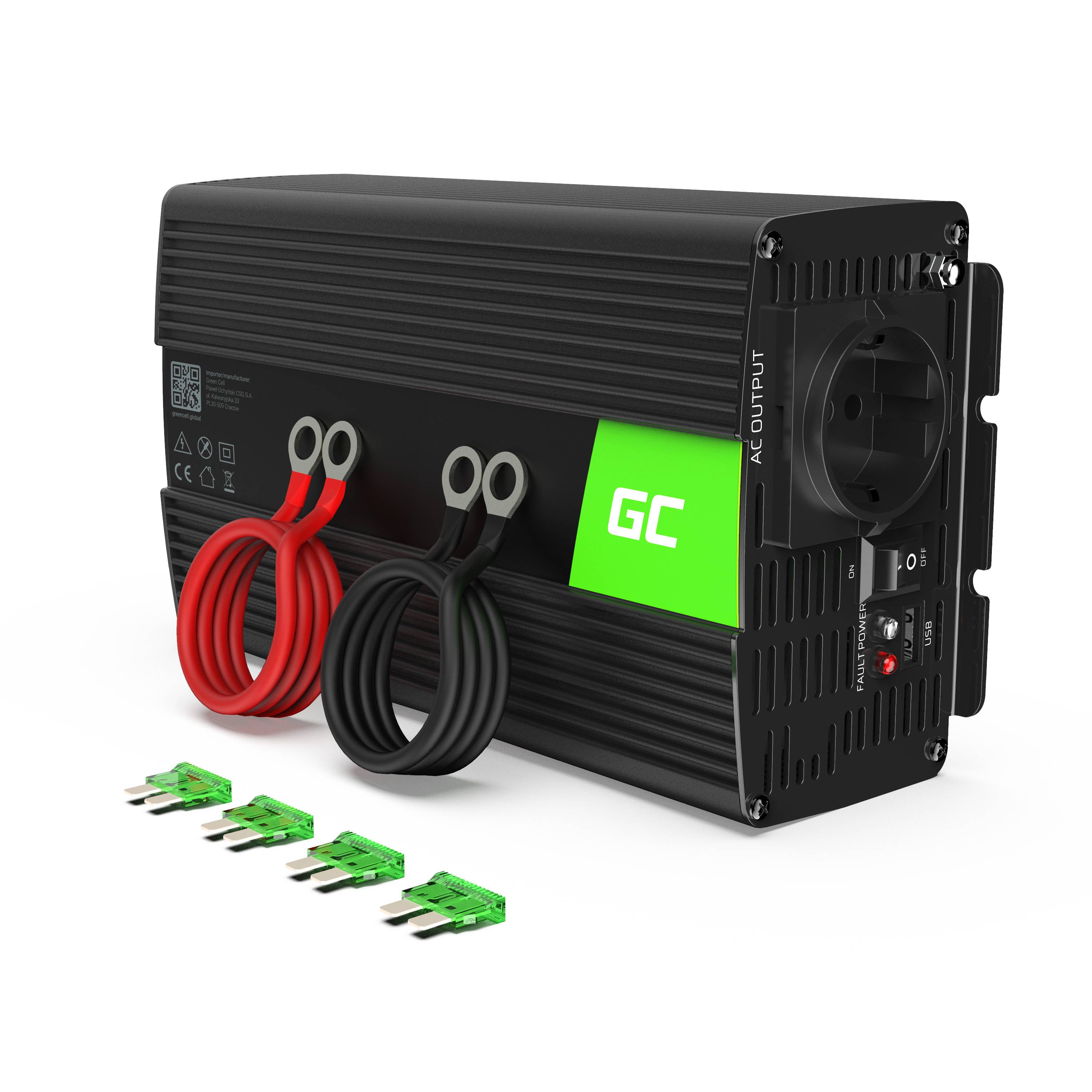 Green Cell Car Voltage Inverter - 24V to 230V - 1000W-1