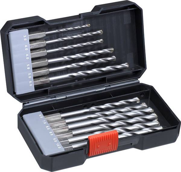 108840 Hartmetall Stein-Spiralbohrer-Set 12teilig 4.0 mm 5.0 6.0 8.0 10.