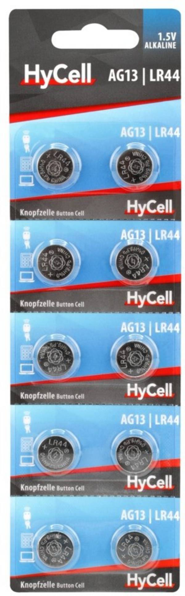 HyCell 1516-0132, Einwegbatterie, LR44, Alkali, 1,5 V, 10 Stück(e), Silber