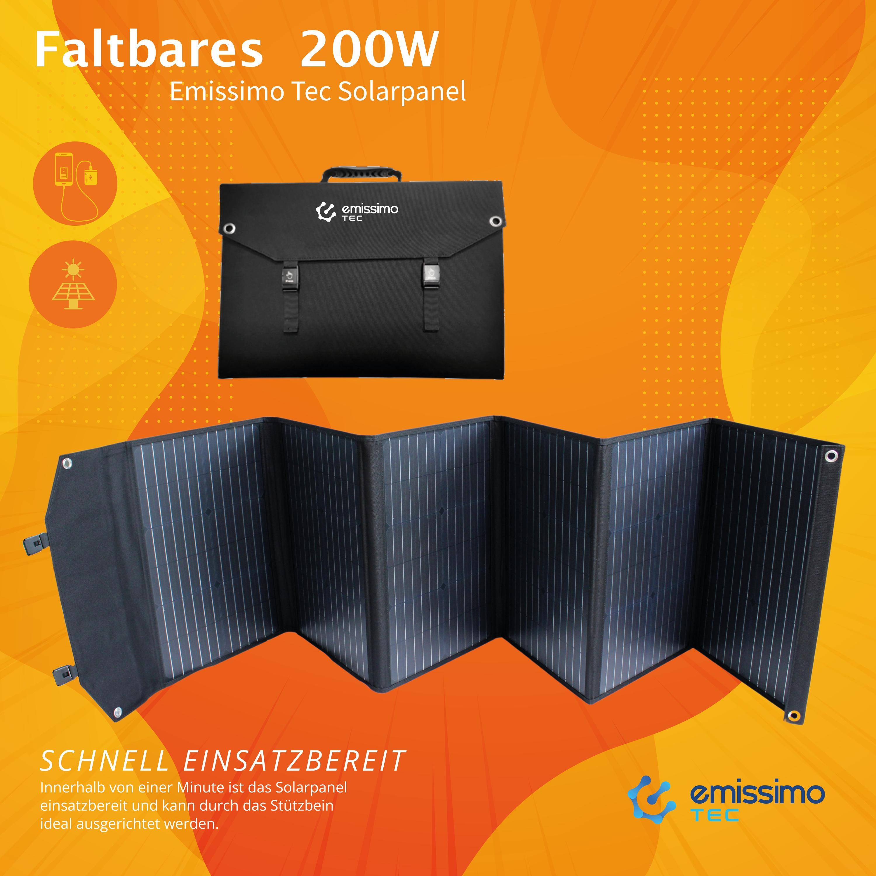 Faltbares Monokristalline Solarpanel 200W - Hocheffizient & tragbar - 2xUSB / 1xUSB-C / 1xDC-2