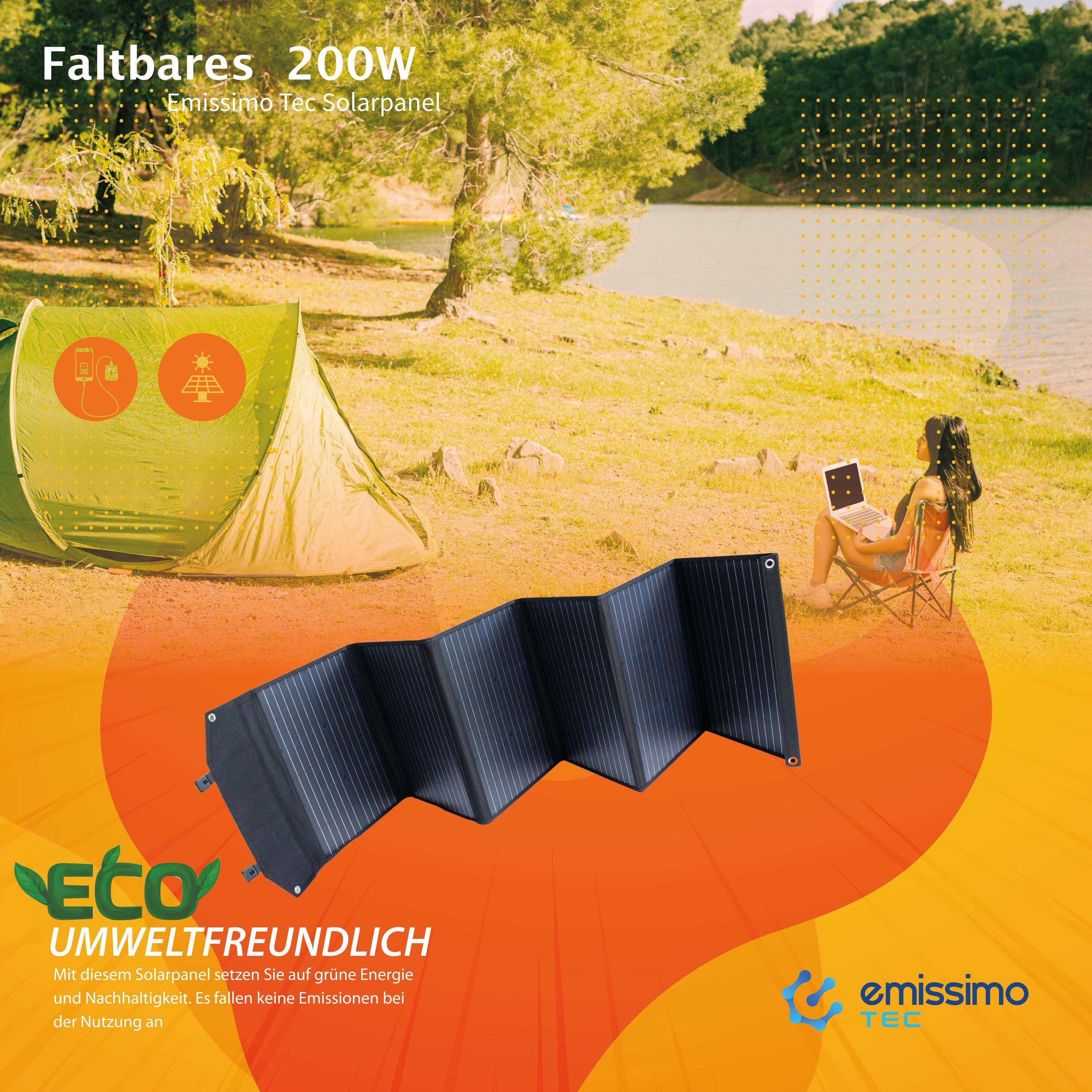 Faltbares Monokristalline Solarpanel 200W - Hocheffizient & tragbar - 2xUSB / 1xUSB-C / 1xDC-3