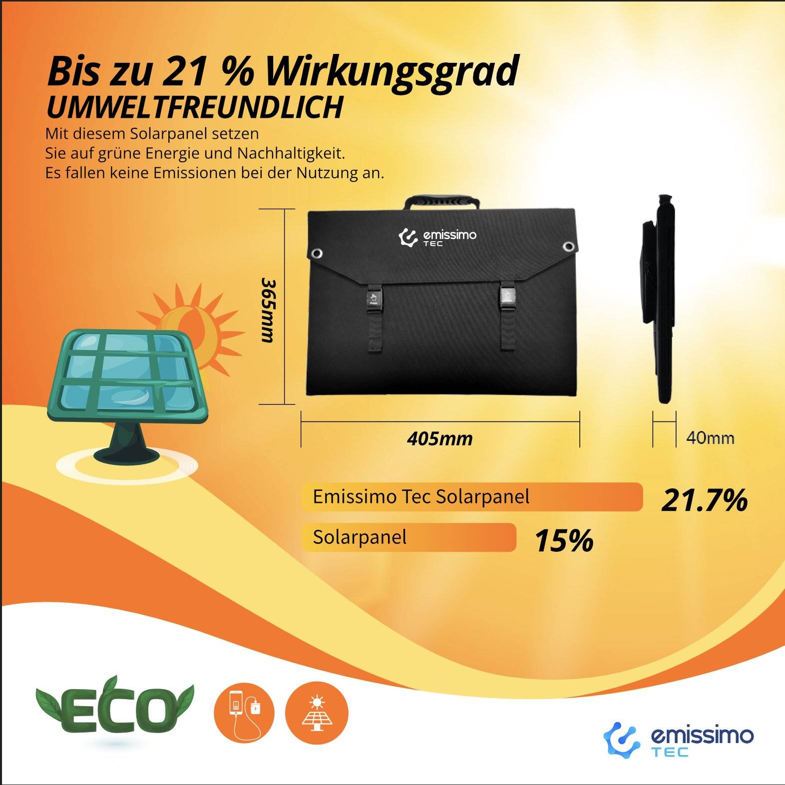 Faltbares Monokristalline Solarpanel 100W - Hocheffizient & tragbar - 2xUSB / 1xUSB-C / 1xDC-5