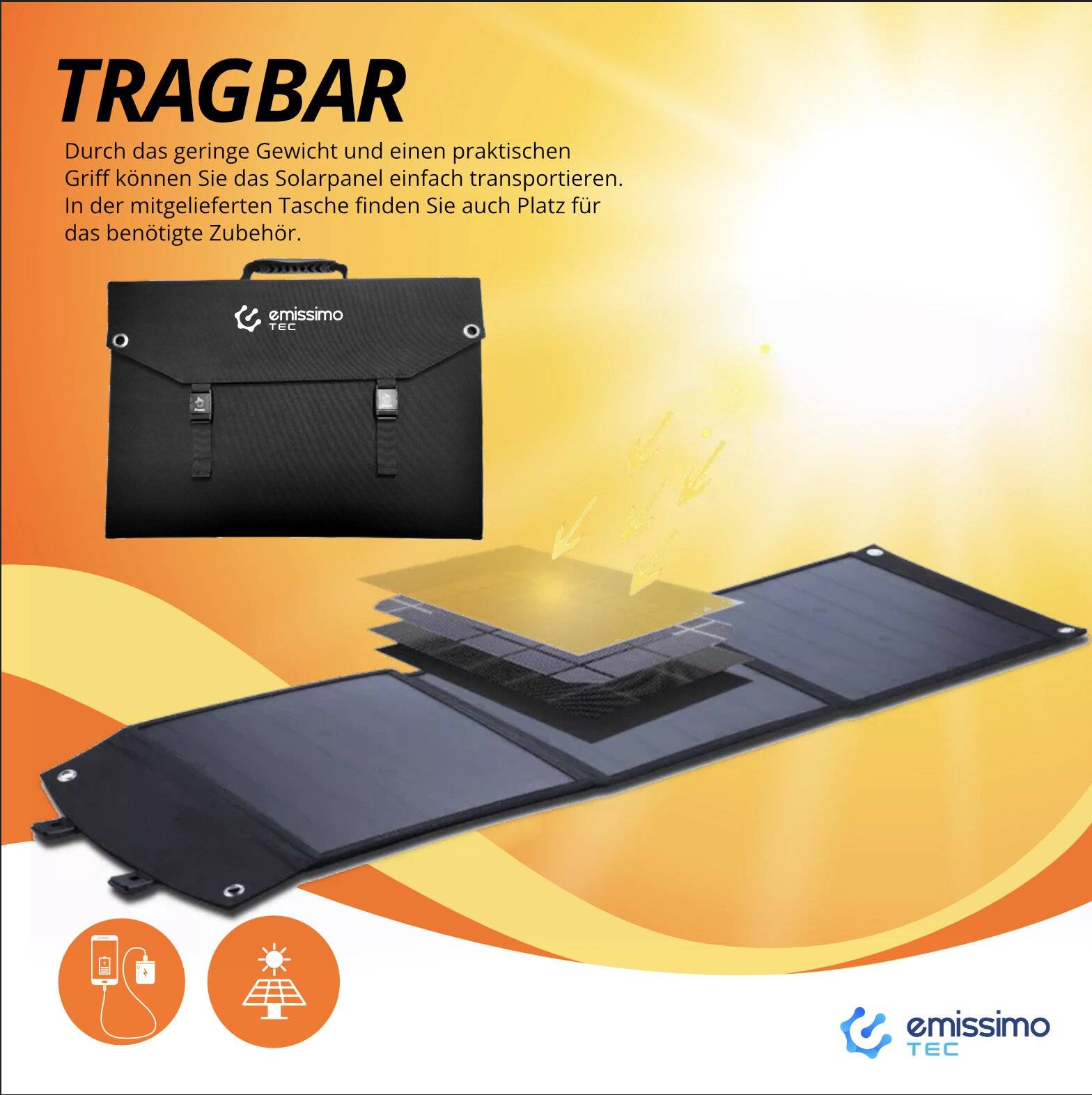 Faltbares Monokristalline Solarpanel 100W - Hocheffizient & tragbar - 2xUSB / 1xUSB-C / 1xDC-4