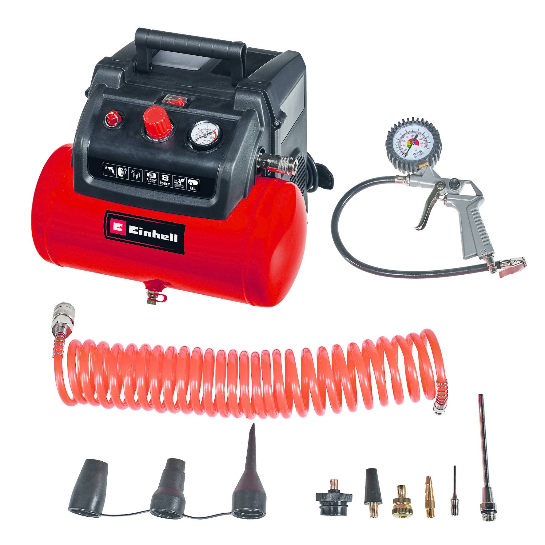 Einhell TC-AC 190/6/8 OF Set, 190 l/min, 8 bar, 1200 W, 8,8 kg-0