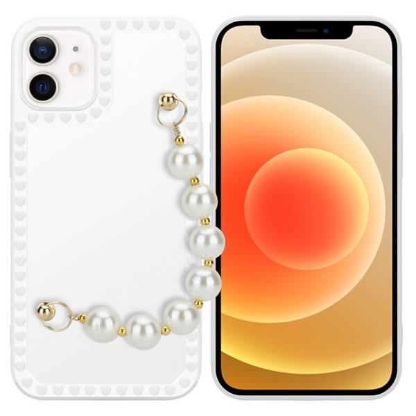 Cadorabo Hülle für Apple iPhone 12 Schutz Hülle in Weiß Handyhülle TPU Etui Cover Handgelenk Kette