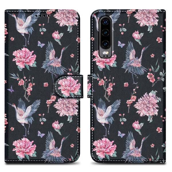 Cadorabo Schutzhülle für Huawei P30 Hülle Design Schwarz Handyhülle Schutzhülle Etui Magnetisch Case Cover