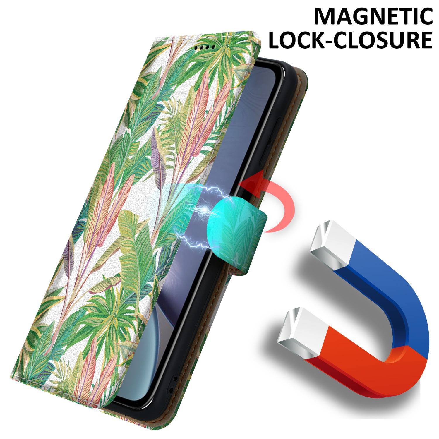 Cadorabo Schutzhülle für Apple iPhone XR Hülle Design Grün Handyhülle Schutzhülle Etui Magnetisch Case Cover-2