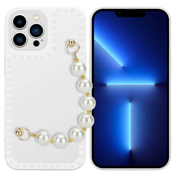 Cadorabo Hülle für Apple iPhone 13 PRO MAX Schutz Hülle in Weiß Handyhülle TPU Etui Cover Handgelenk Kette