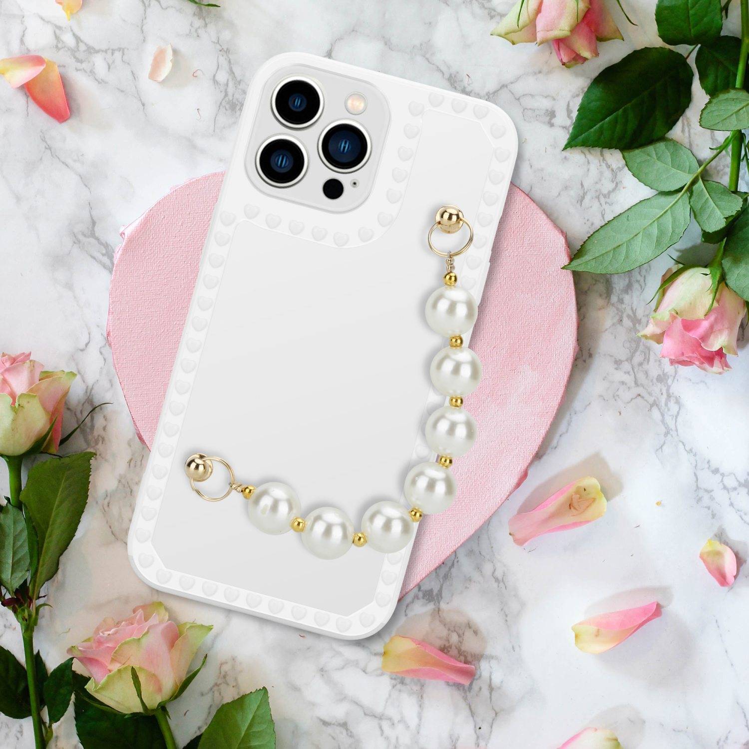 Cadorabo Hülle für Apple iPhone 13 PRO MAX Schutz Hülle in Weiß Handyhülle TPU Etui Cover Handgelenk Kette-3