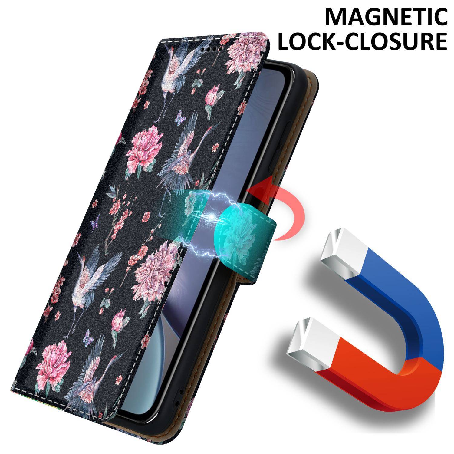 Cadorabo Schutzhülle für Apple iPhone XR Hülle Design Schwarz Handyhülle Schutzhülle Etui Magnetisch Case Cover-2