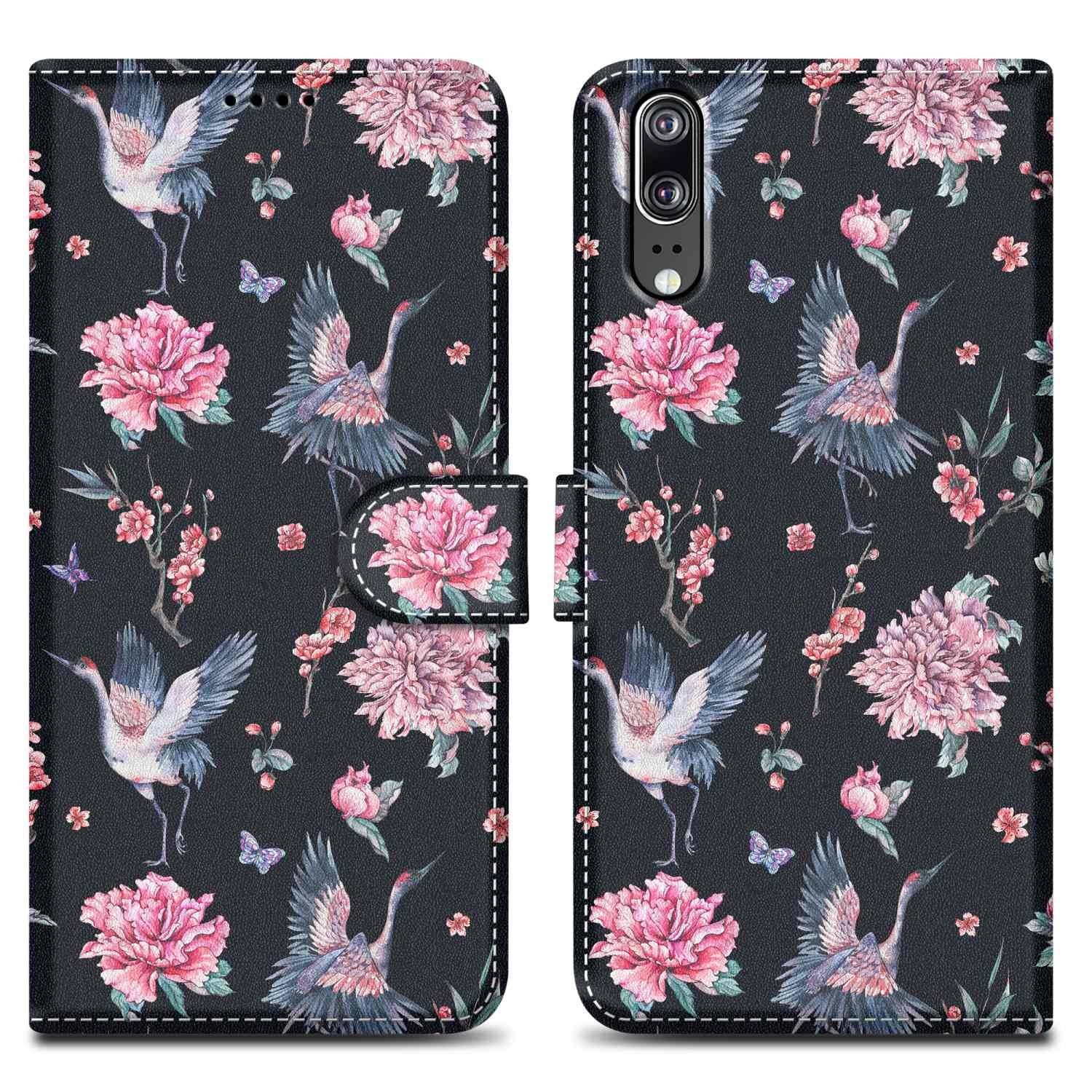 Cadorabo Schutzhülle für Huawei P20 Hülle Design Schwarz Handyhülle Schutzhülle Etui Magnetisch Case Cover-0