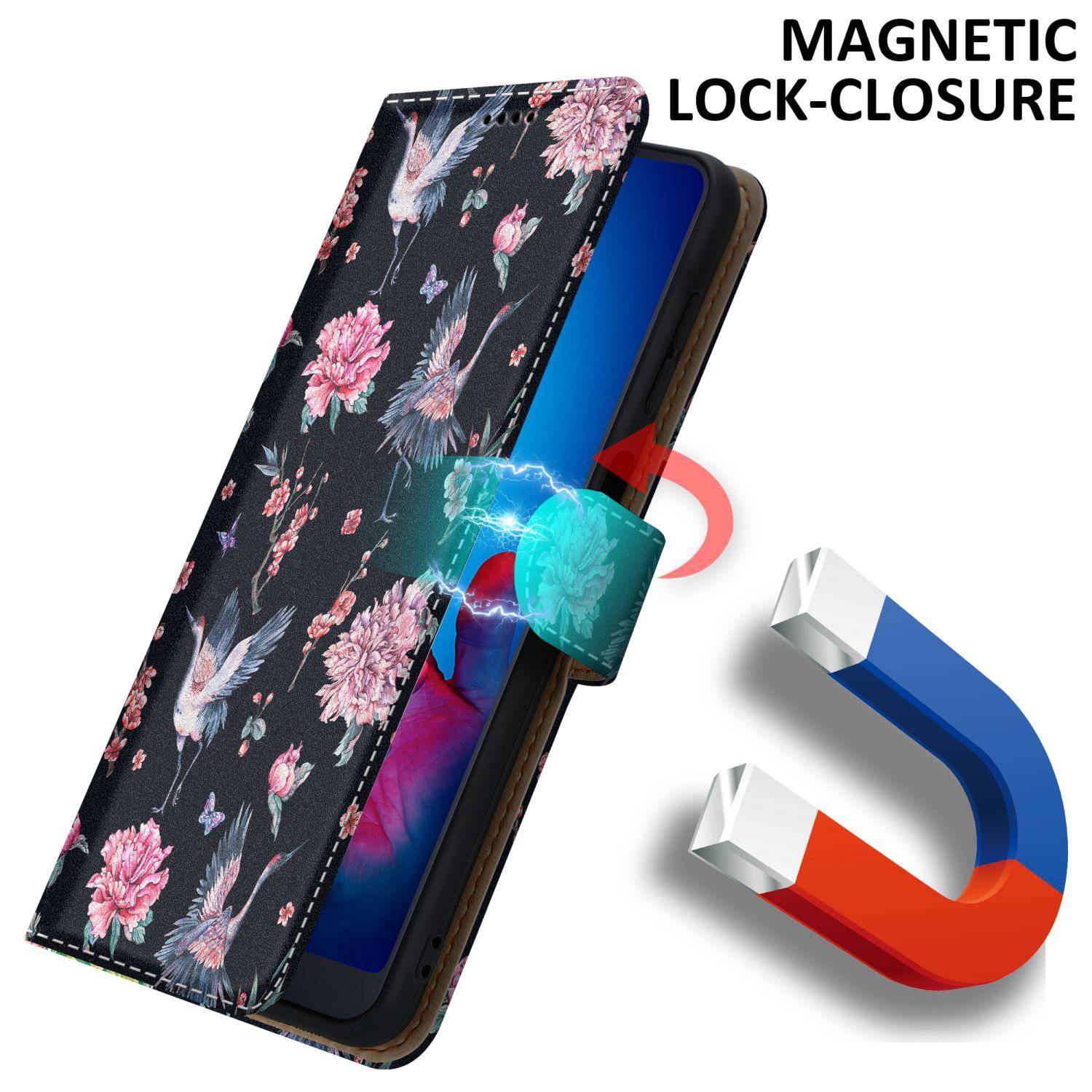 Cadorabo Schutzhülle für Huawei P20 Hülle Design Schwarz Handyhülle Schutzhülle Etui Magnetisch Case Cover-2