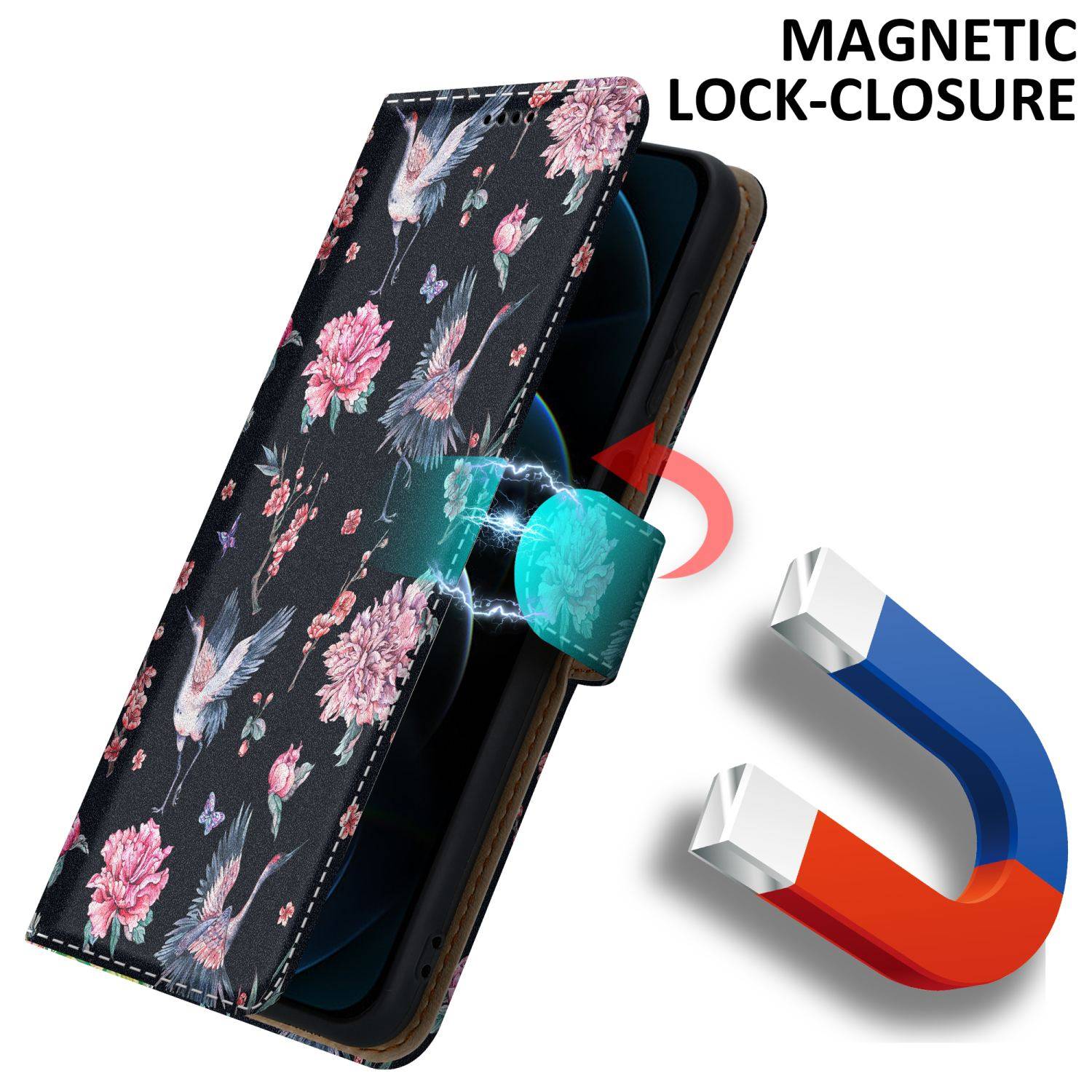 Cadorabo Schutzhülle für Apple iPhone 13 PRO MAX Hülle Design Schwarz Handyhülle Schutzhülle Etui Magnetisch Case Cover-3