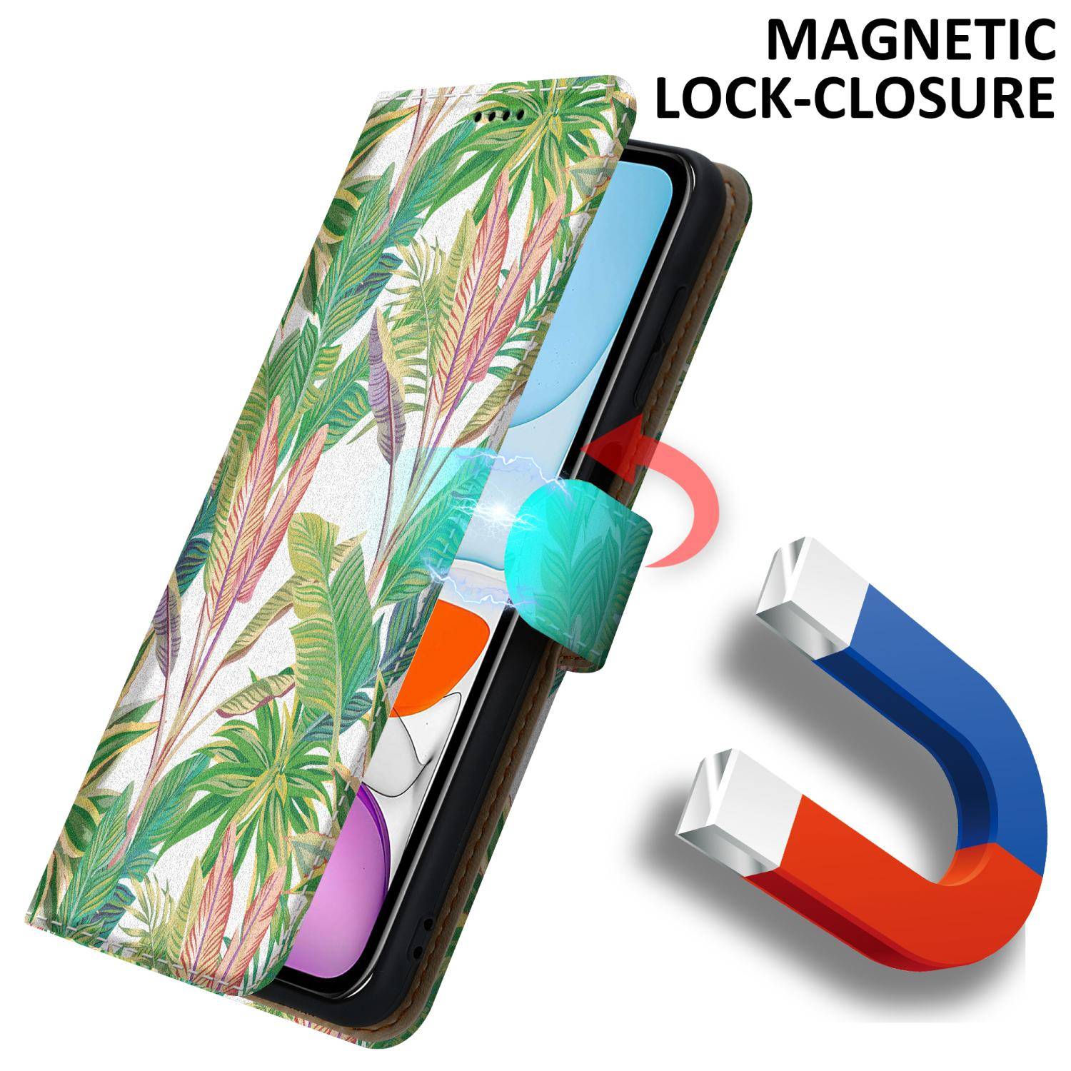 Cadorabo Schutzhülle für Apple iPhone 11 Hülle Design Grüner Regenwald No.8 Handyhülle Schutzhülle Etui Magnetisch Case-3
