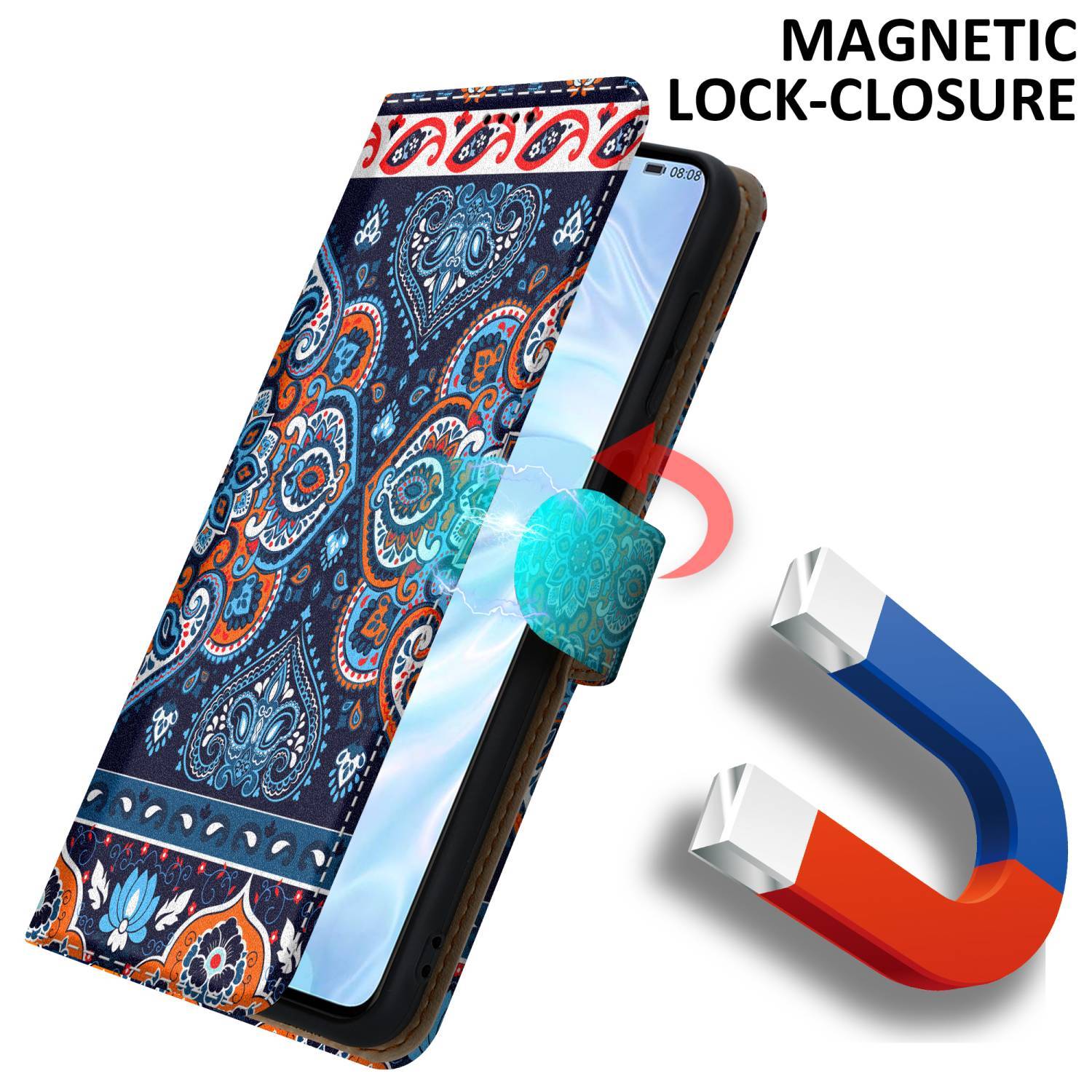 Cadorabo Schutzhülle für Huawei P30 Hülle Design Blau Handyhülle Schutzhülle Etui Magnetisch Case Cover-3